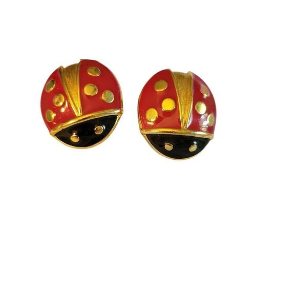 Ladybug Red and Black Avon Clip On Earrings - Picture 3 of 7